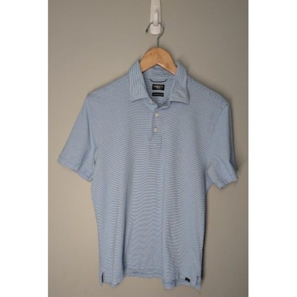 Faherty The Movement Polo Men Medium Blue Striped Short Sleeve Golf Shirt Preppy